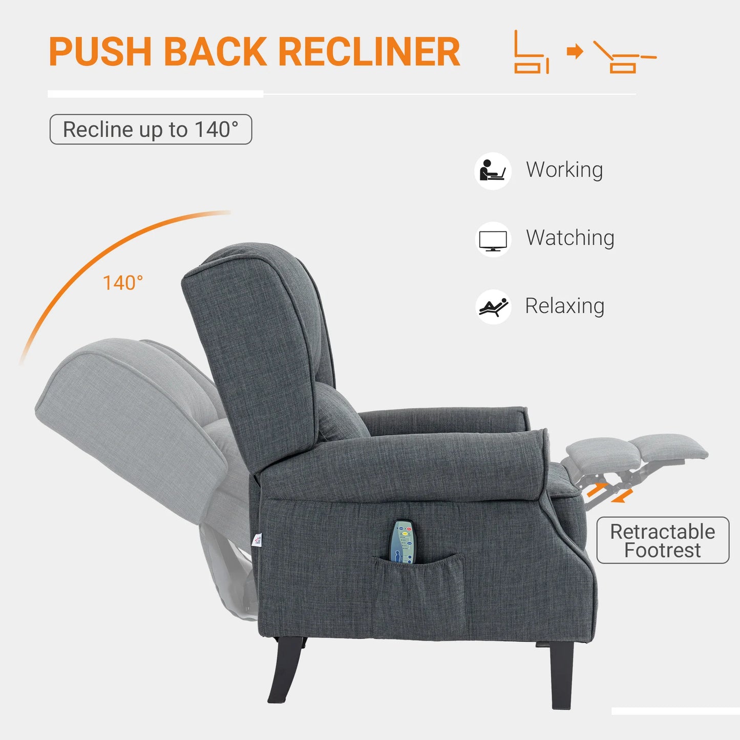 Relaxing Fabric Heated Massage Chair Vibrating Recliner Sofa With Remote Control