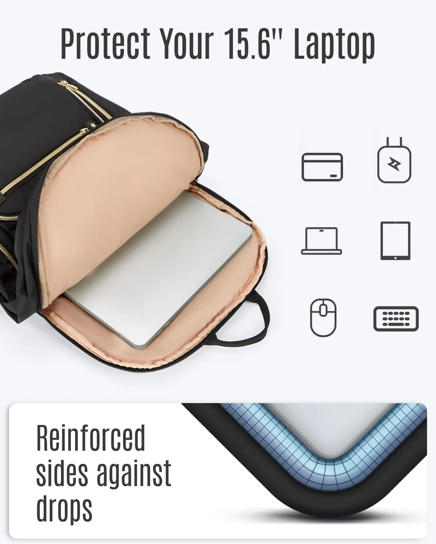 LIGHT FLIGHT Bags for Women Water-Resistant Laptop Backpack for 15.6 Inch Large Capacity Stylish Bookbag with USB Port