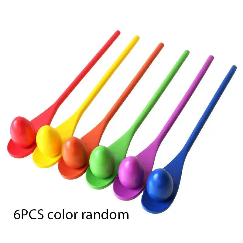 Wooden balance spoon parent-child game early education children's puzzle egg spoon toy outdoor sports balance toy 6Pcs