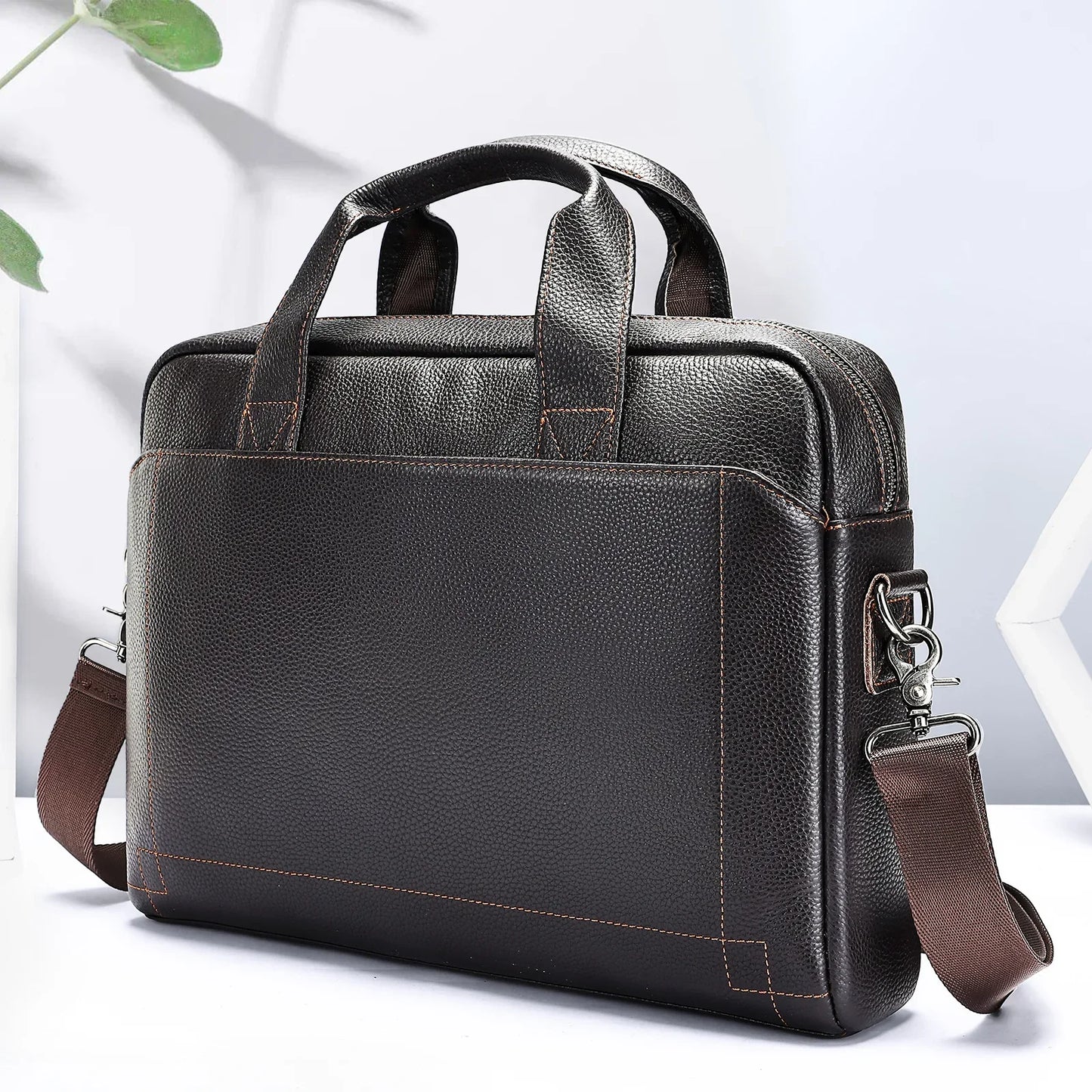 Men's Top Layer Cowhide Briefcase Leather Laptop Handbag Diagonal Cross Office Bag Сумка Мужская Деловая bolsos para hombre