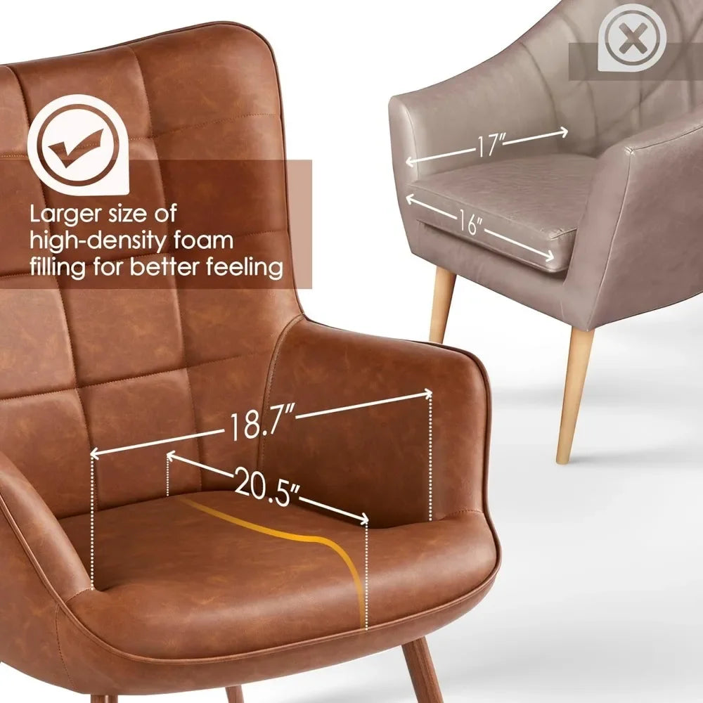 Leather Accent Chairs Living Room Chairs Leather Large Armchairs Accent Chairs with Metal Legs for Living Bedroom Office