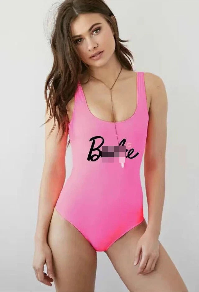Barbi Pink Lip Bikini One-piece Swimsuit for Adult Women Summer Sexy Bikinis Y2K Kawaii Beach Swimming Suit Cute Swimwear