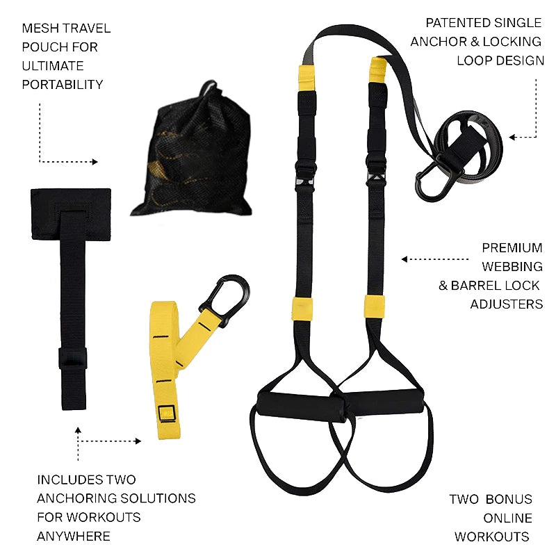 Hanging Training Strap Portable Fitness Strength Training Resistance Band Set Home Gym Yoga Pilates Elastic Fitness Band