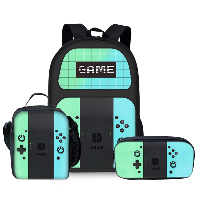 Trendy Popular Funny games console 3D Print 3pcs/Set pupil School Bags Laptop Daypack Backpack Lunch bag Pencil Case
