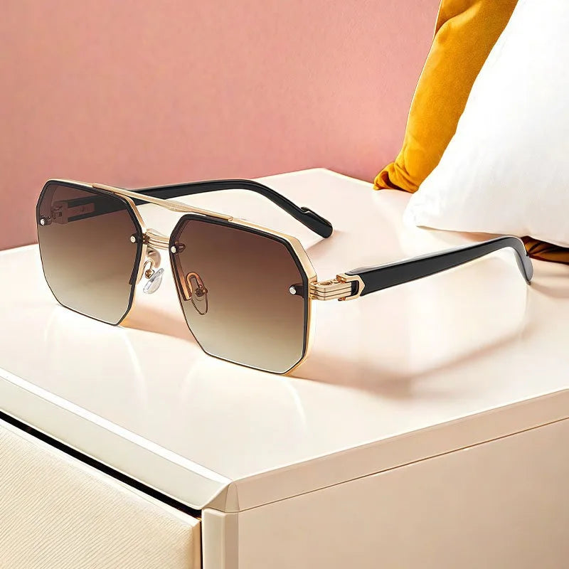 New men's driving sunglasses look slim and UV resistant, with a high-end feel and half frame design