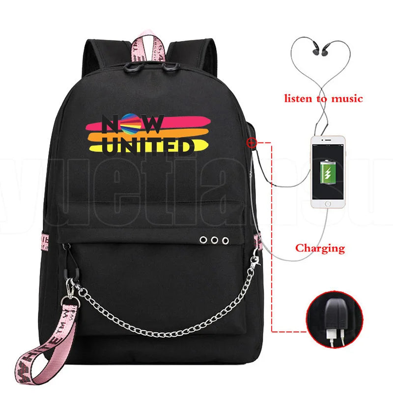 Popular Youthful School Bag Unisex Now United Travel Bags Usb Rechargeable Oxford Waterproof Notebook Shoulder Backpacks