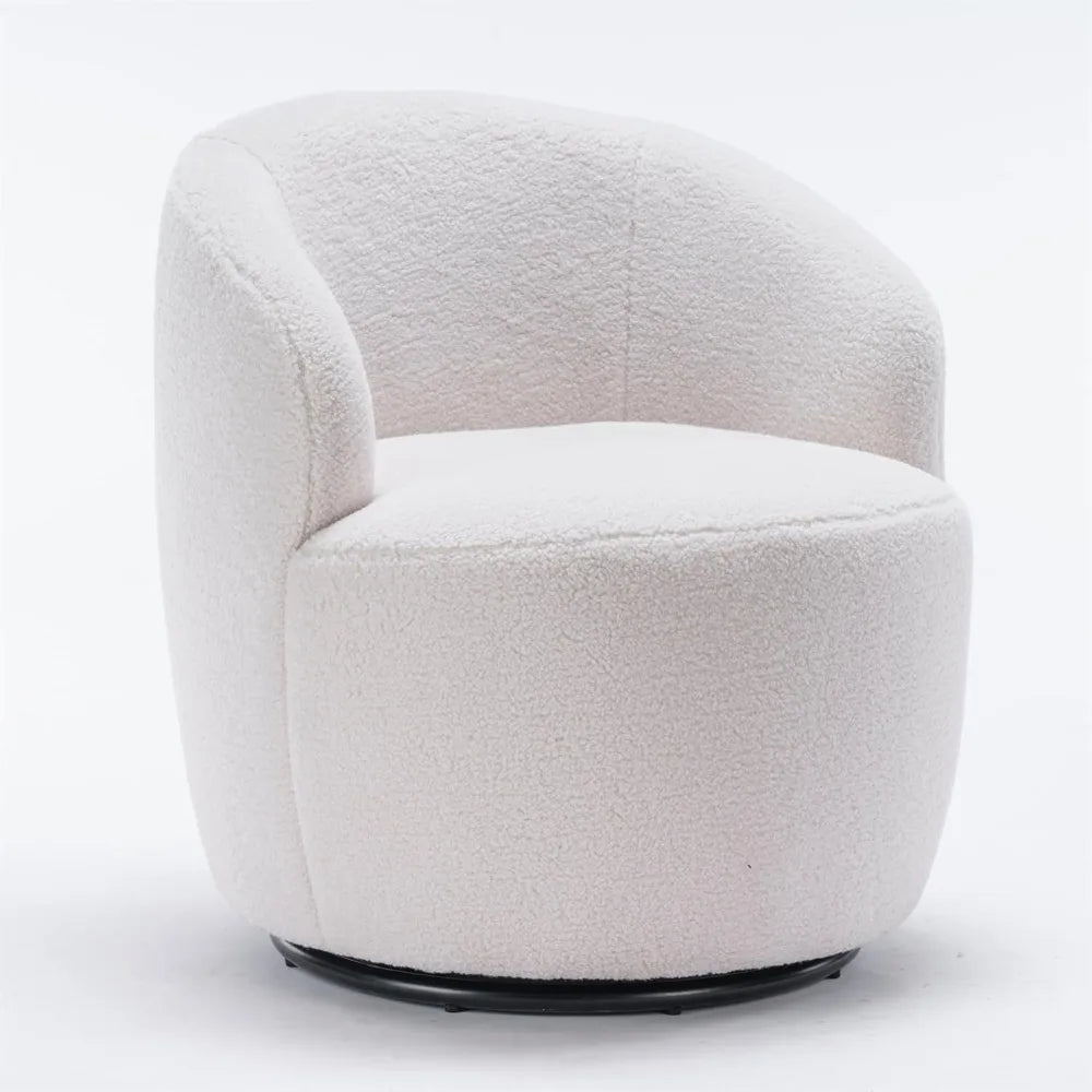 i-POOK Swivel Accent Chair, Modern Teddy Upholstered Armchair Lounge Chair with Metal Base and Padded Cushion for Living Room, W