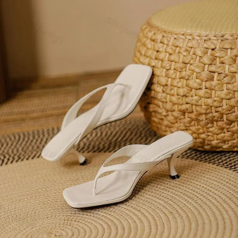 Women Slippers Female Clip Toed High-heeled Slippers Casual Footwear Slides Ladies Square Toe Fashion 2025 Summer Flip Flops