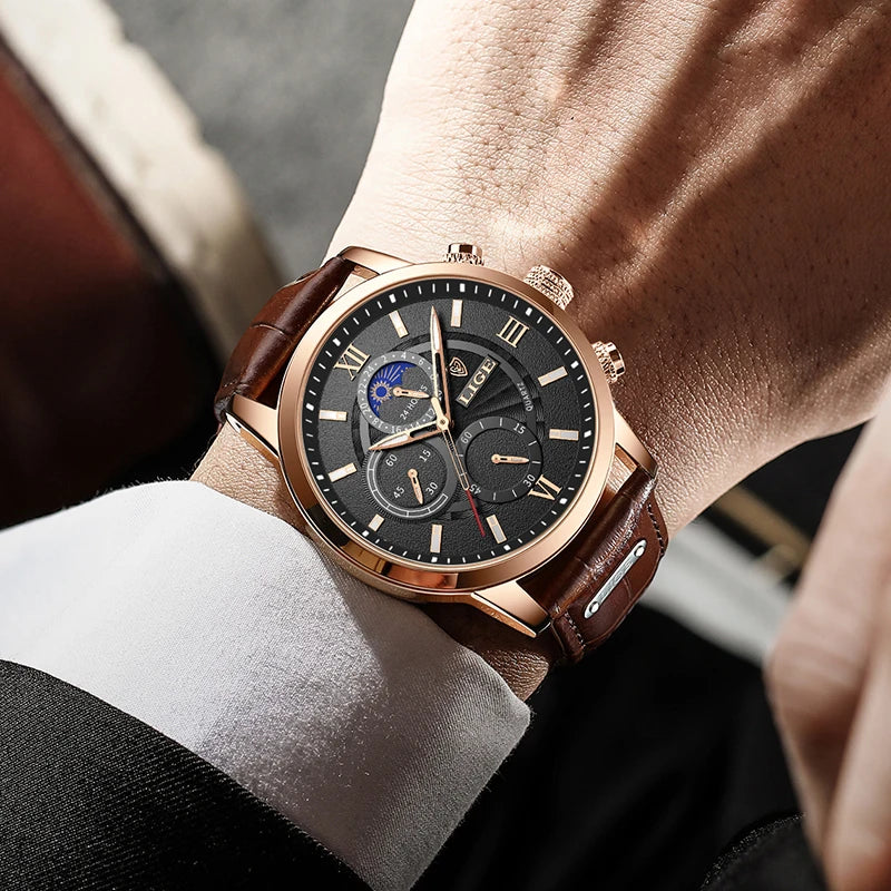 Men's Watches LIGE Top Brand Luxury Men WristWatch For Men Leather Quartz Watch Sports Waterproof Male Clock Relogio Masculino