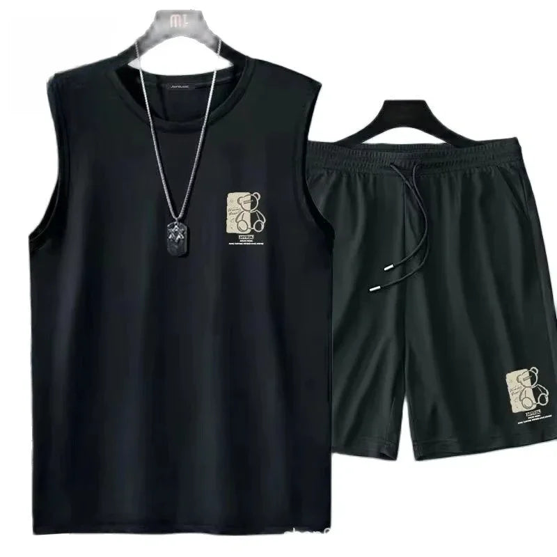 Men's Clothing Fashion Breathable Fitness Sports Quick Drying Tank Top + Sweatpants Two-piece Sets Tracksuit Men