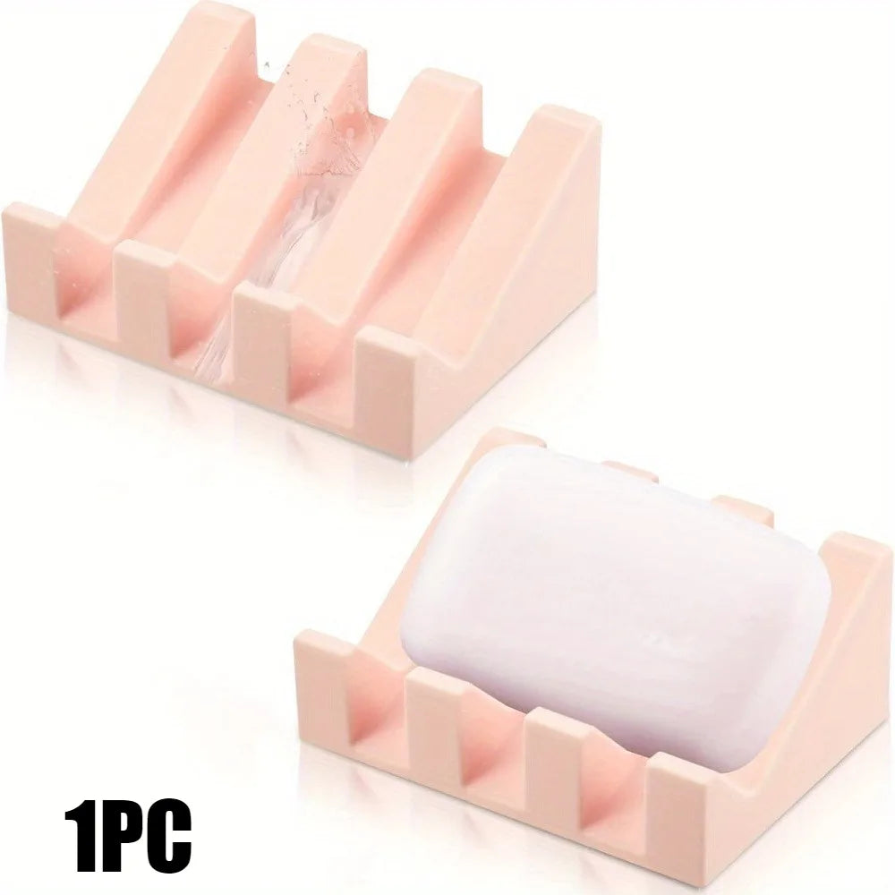 Silicone Self-Draining Soap Dishes with Waterfall Design Rectangular Soap Holder Trays with Drainage for Bathroom Accessories