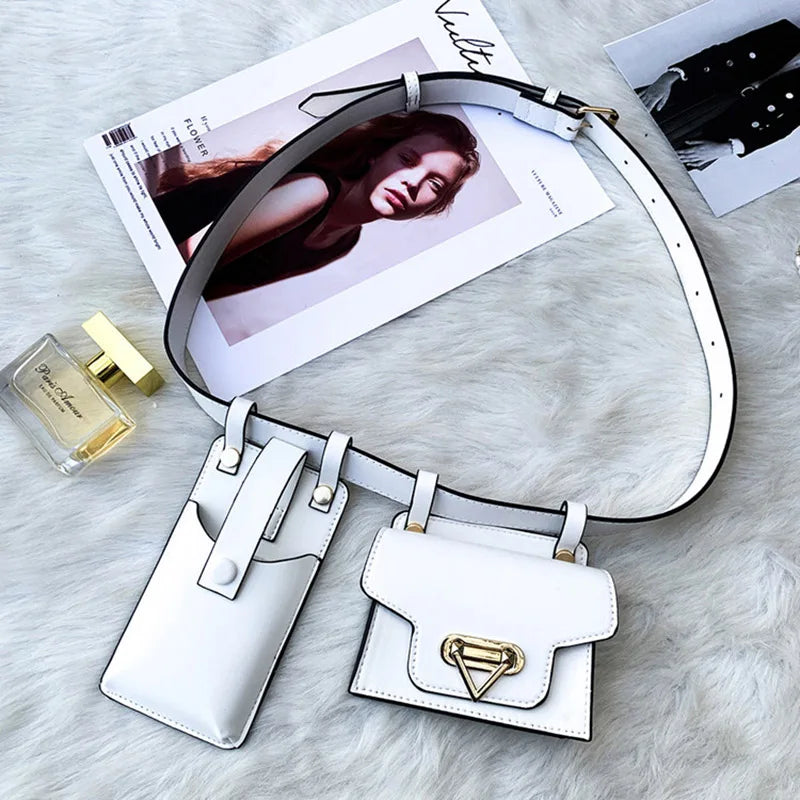 2 in 1 Women Belt Bag 2025 Designer Waist Bag PU Leather Fanny Pack Phone Purse street Trend Female Shoulder Crossbody Chest Bag