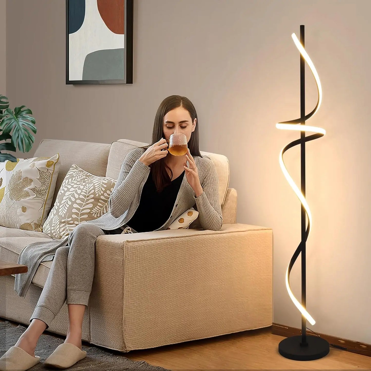 Modern 48W LED Floor Lamp with Remote, Dimmable 60'' Standing Lamp in 3 Colors for Living Room & Bedroom