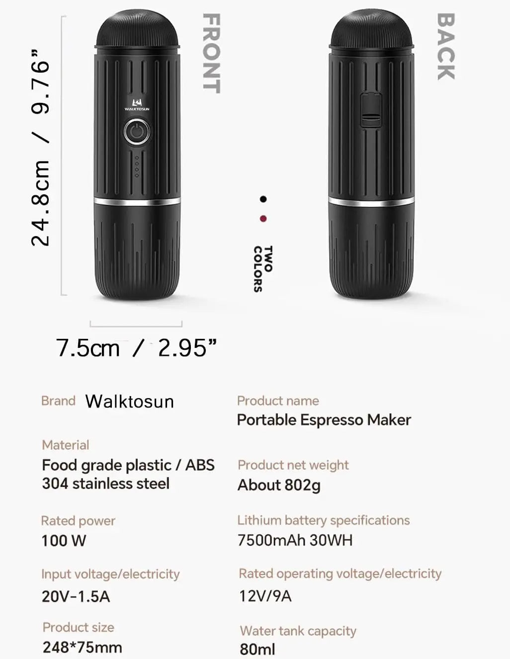 Portable Espresso Coffee Maker Electric Expresso Maker Self Heating Battery Powered, 19 Bar Pressure, Coffee Machine with Ground