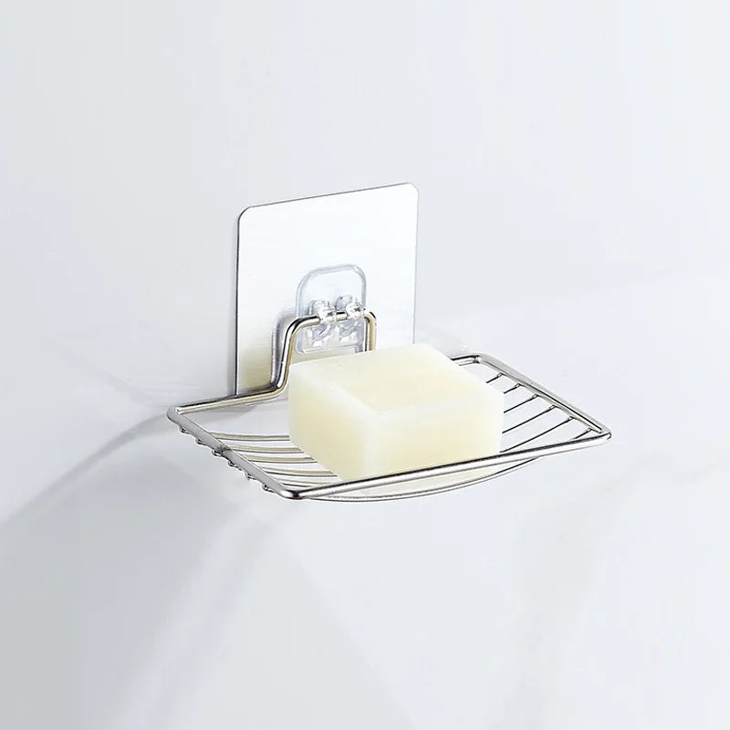 4/1pc Stainless Steel Soap Rack Punch-free Nail-free Bathroom Single Layer Drain Wall Hanging Sucker Soap Box Light Luxury Shelf