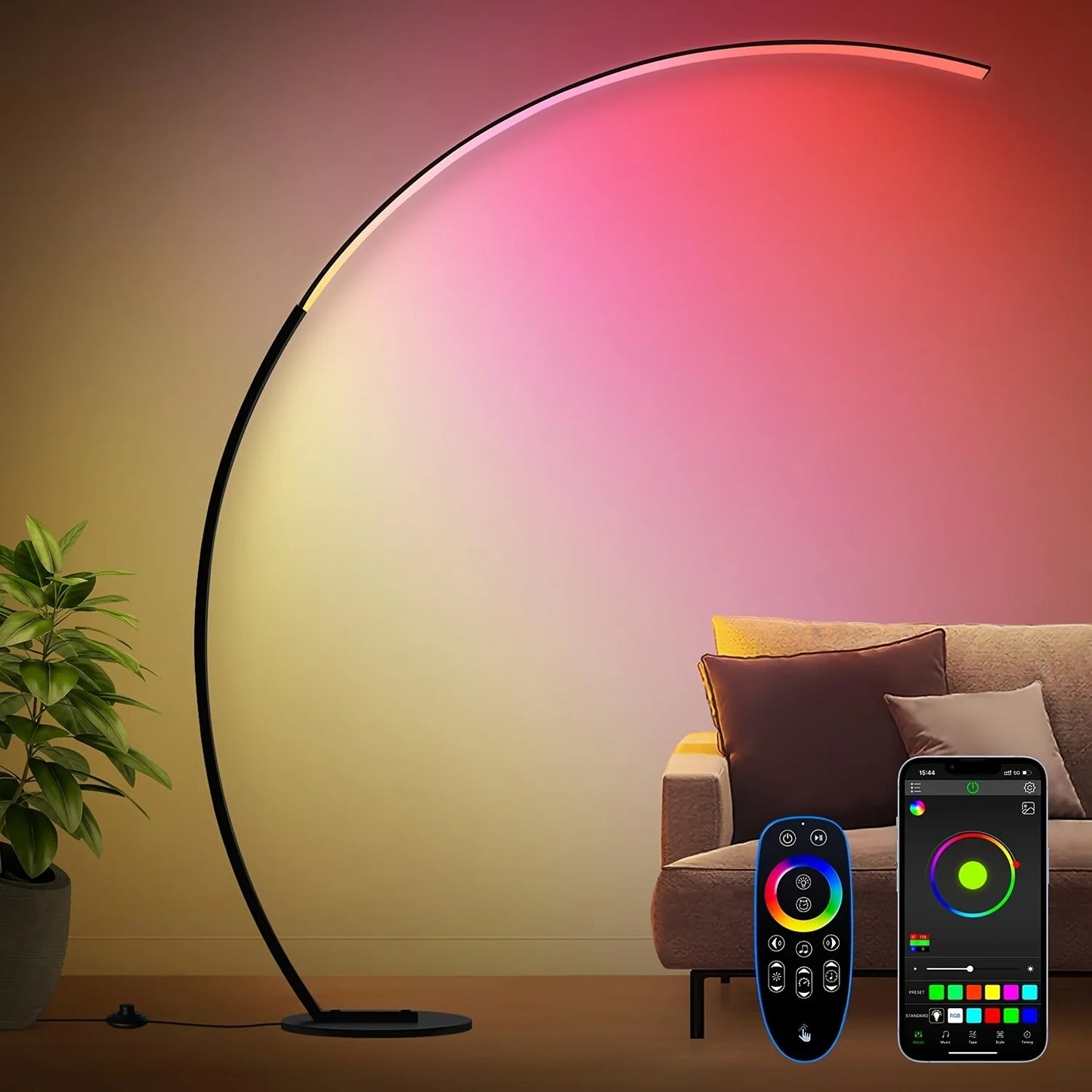 RGB Floor Lamp, Ultra Bright 1800LM Smart Arc LED Floor Lamp Music Sync, Scene Modes, Modern Standing Tall Lamp
