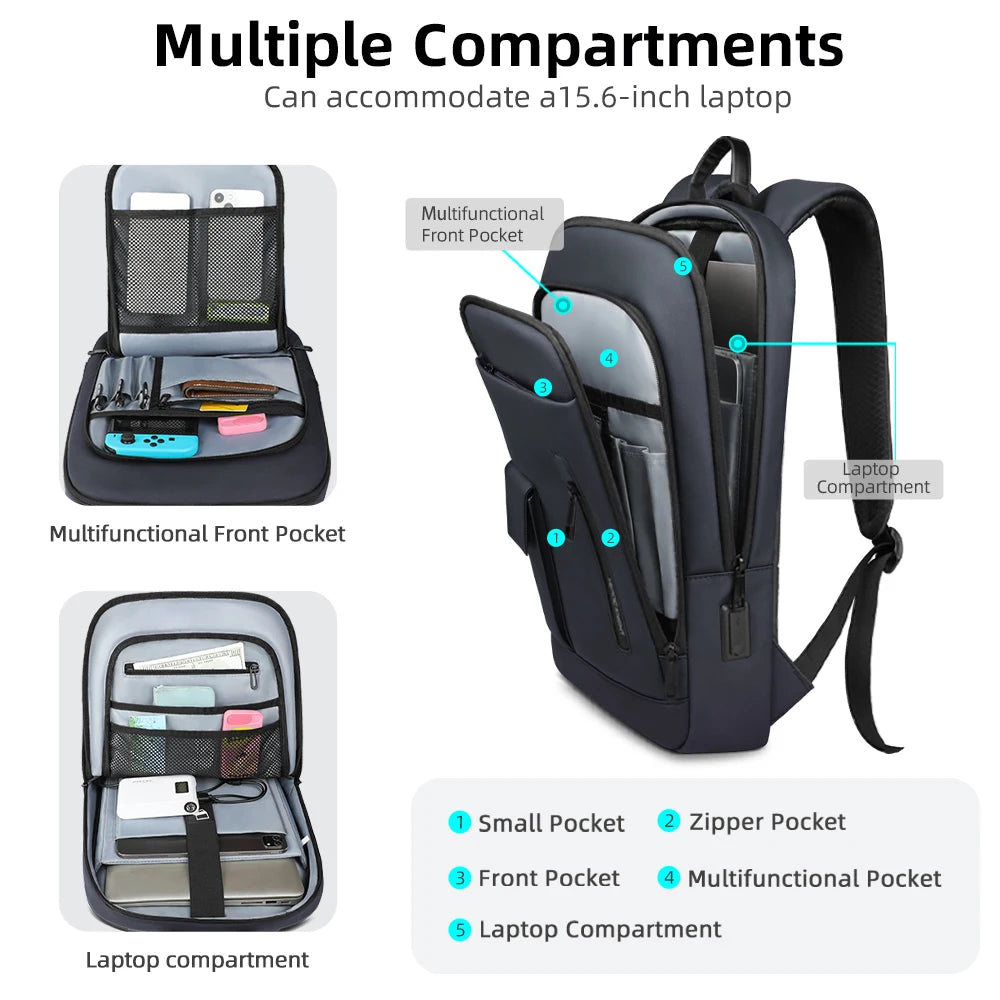 Heroic Knight Multifunctional Laptop Backpack Stylish Men Classic USB Charging Business Backpack Waterproof Slim Work Backpack