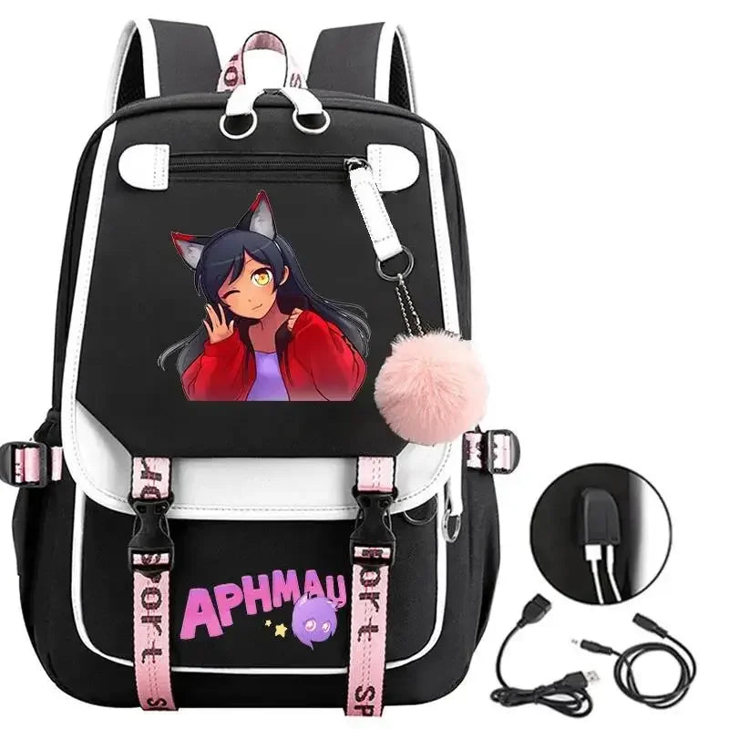 Aphmau print backpacks fashion USB charging school bags for teenage girls laptop bag cartoon bookbag students rucksack