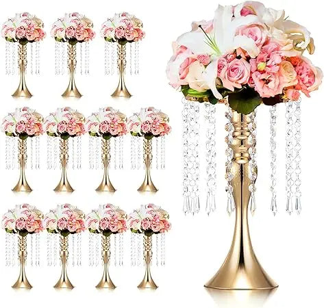 12-Pc Crystal Flower Stands, 13 Tall for Wedding Table Centerpieces, Floral Vase Arrangements