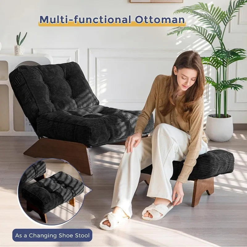 Accent Chair with Ottoman Adjustable Backrest, Tufted Living Room Chair Upholstered Lounge Chair with Footrest Set