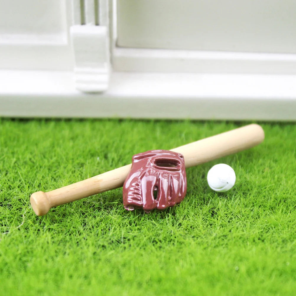 Simulation Baseball Baby Toys Mini House Decor Christmas Miniatures Sports Balls Accessories Playset Wooden Bat
