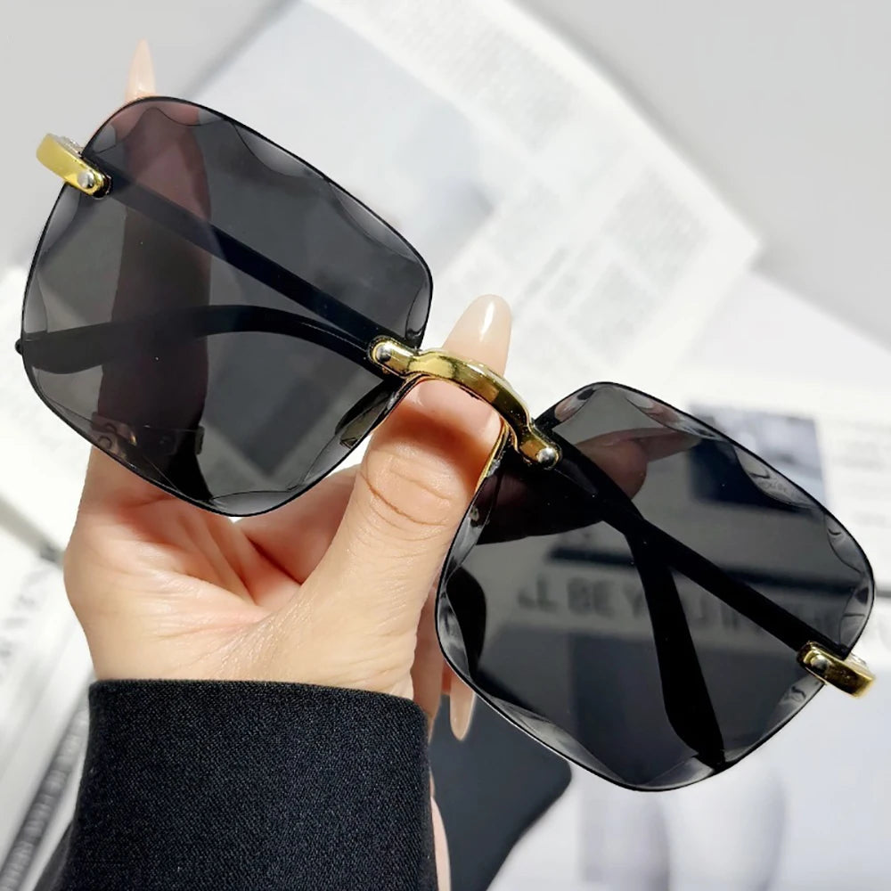 Women's Rimless Sunglasses Fashion Gradient Lenses Square Sun Glasses Lady Vintage Classic Designer Shades UV400 Goggles