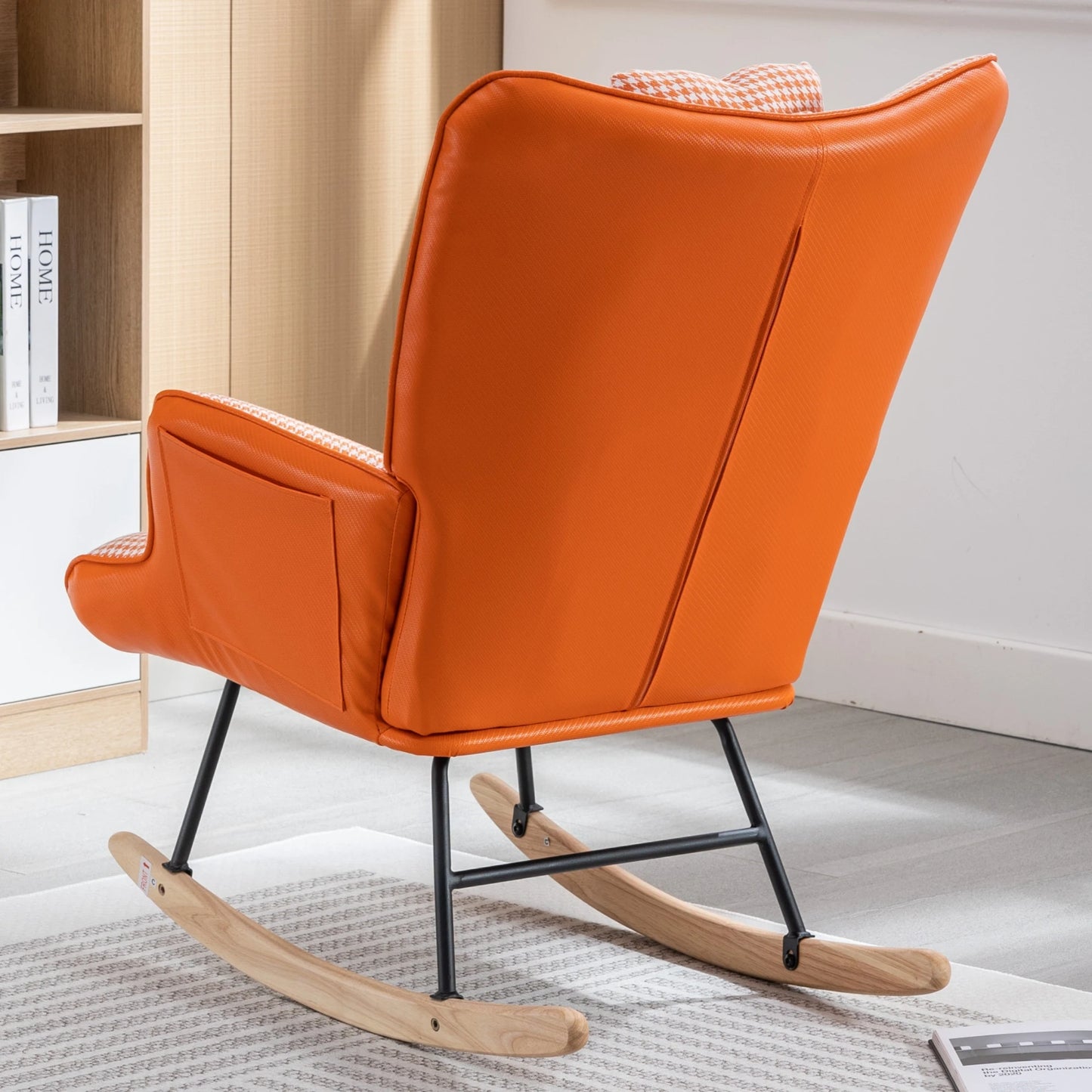35.5” Nursery Rocking Chair Cotton Linen Upholstered Glider Chair With High Backrest Armchair For Living Room Bedroom