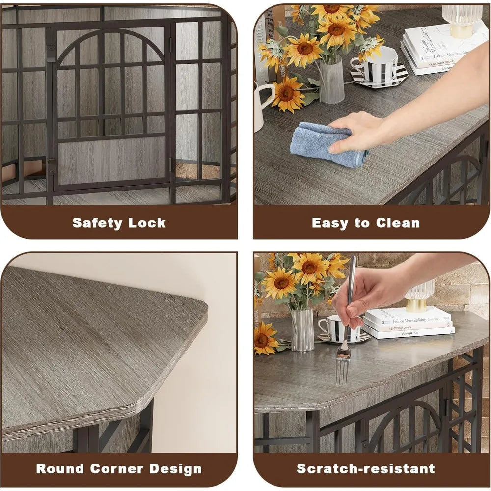 corner dog crate furniture, 52 inch large dog kennel indoor wooden end table, modern dog cage decorative pet house tv stand for