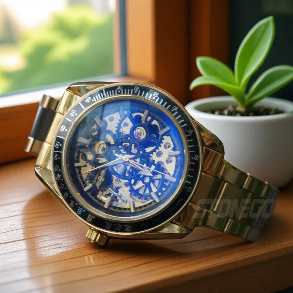 Women’s Automatic Mechanical Skeleton Watch Self-Winding Gold Plated Dress Watch Water Resistant Luxury Timepiece