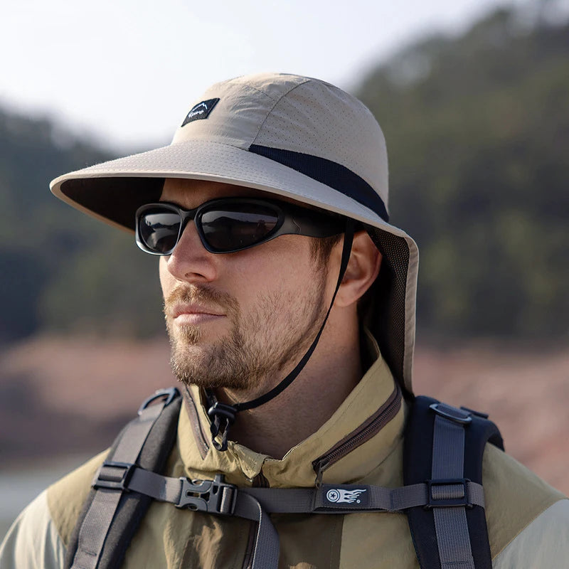 Summer Water-resistant Men's Fisherman Hats with Shawl Outdoor Hiking Fishing Breathable Wide Brim Bucket Hat Sun UV Protection
