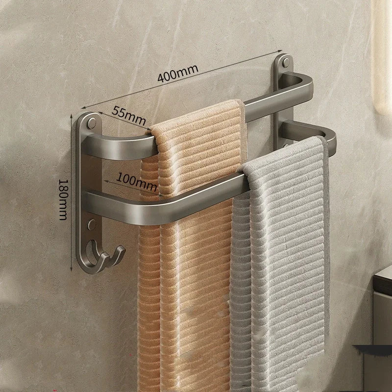 Gun Gray Towel Rack Non Perforated Bathroom Wall Mounted Bathroom Towel Hanging Pole Storage Rac Bathroom Storage Rack