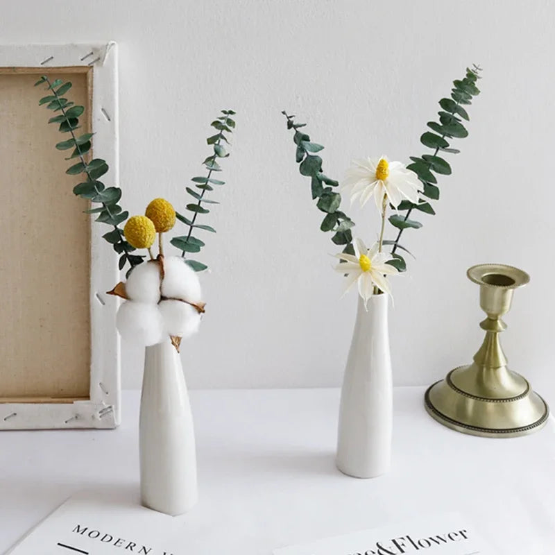 White Ceramic Bud Vase Small Flower Vases Hydroponic Plants Pot Modern Decorative Vases for Home Living Room Dining Table Decor