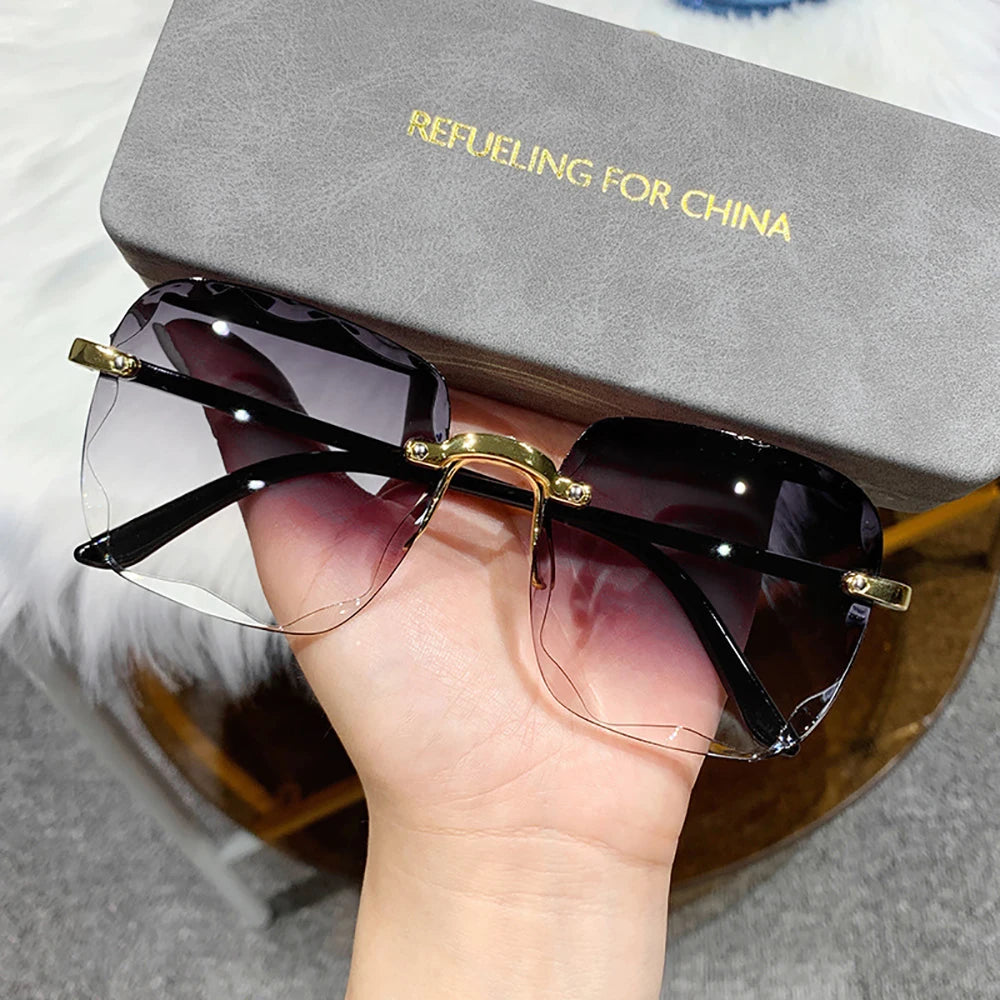 Women's Rimless Sunglasses Fashion Gradient Lenses Square Sun Glasses Lady Vintage Classic Designer Shades UV400 Goggles