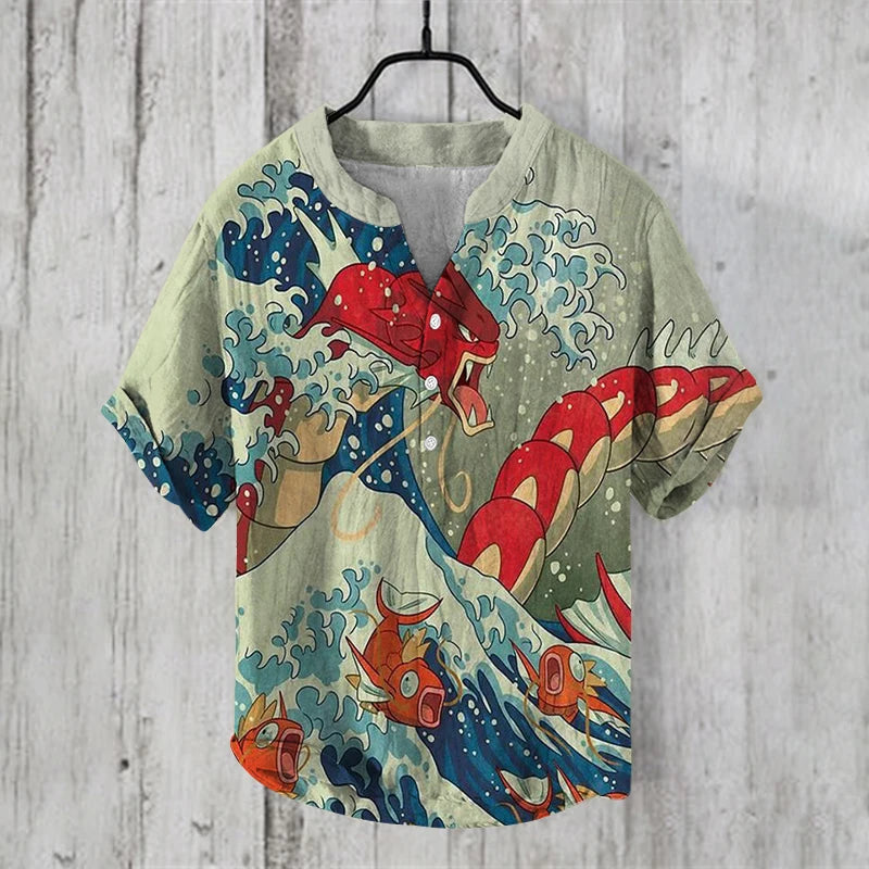Men Clothes Fashion Summer Men's Clothing Casul T-Shirts Short Sleeve Henry T-Shirt Print Short Seleves Tops Men's Clothing