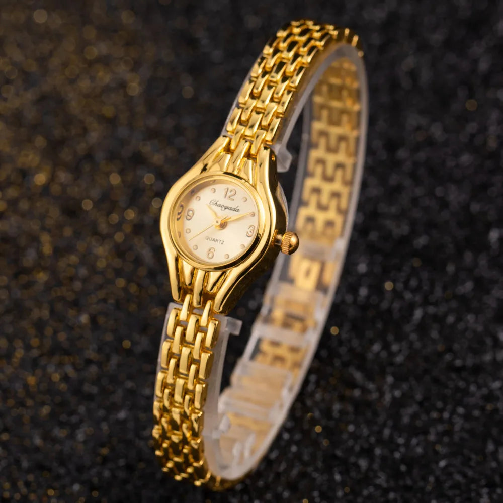 Fashion Gold Vintage Watch for Women Luxury Elegant Quartz Watch Women's Pattern Bracelet Casual Wristwatches Reloj Mujer