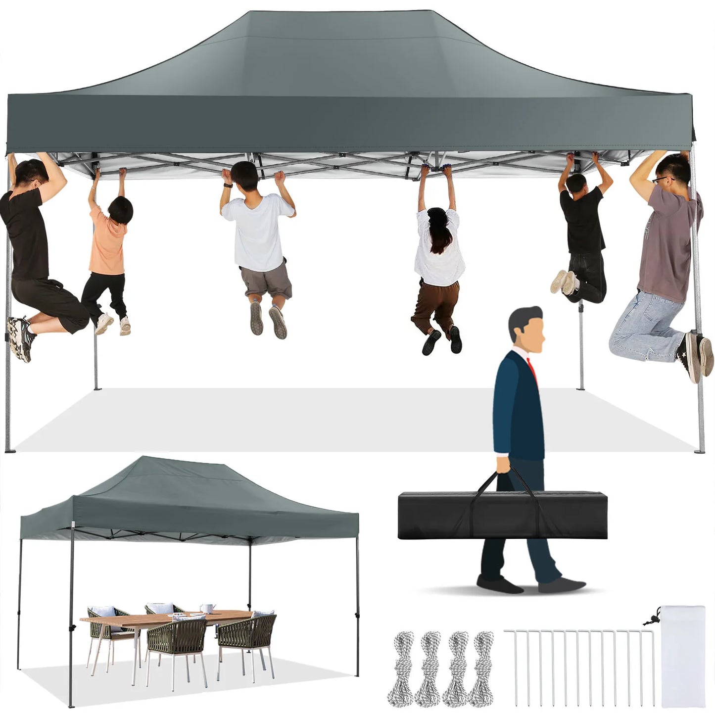 10x15 Heavy Duty Pop up Canopy Tent Easy Up Commercial Outdoor Canopy Wedding Party Tents for Parties All Season Wind Gazebo