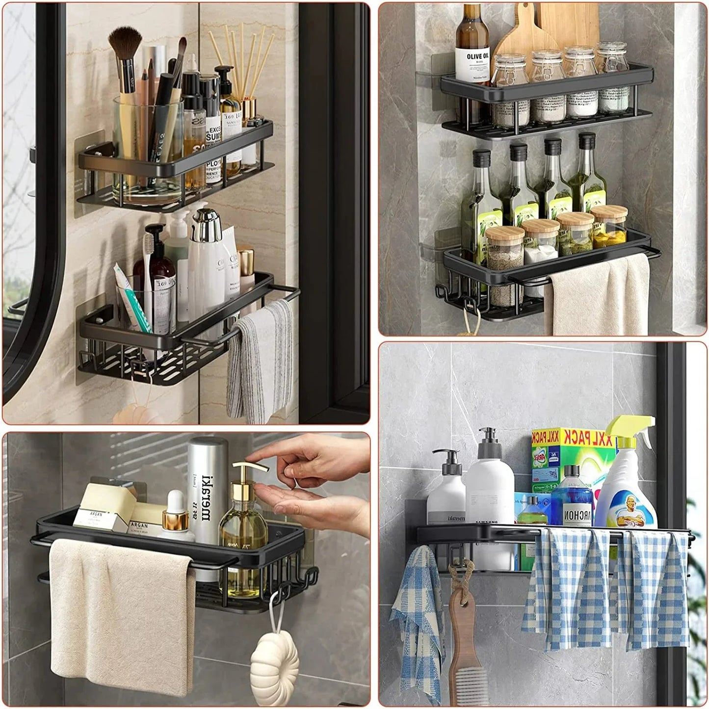 High Quality Wall Mounted Rectangular Rack Bathroom Storage Rack Towel Rack Wall Shower Shampoo Rack Drill Free Rack Tripod