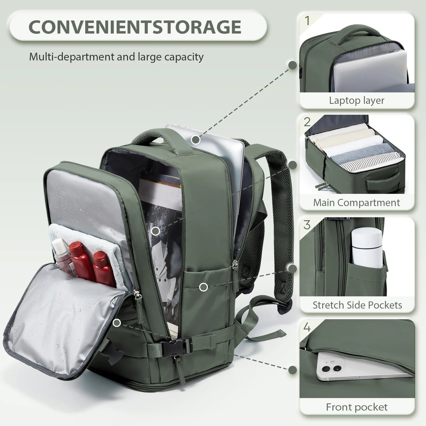Cabin Airplane 40x20x25 Travel Backpack Anti Theft Backpack 15.6inch Portable Backpack Notebook Bag, Men Casual Hiking Backpack