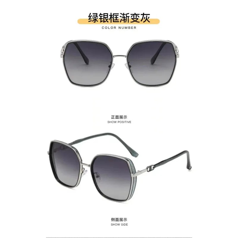Sunglasses Versatile, Fashionable, Large Frame, Slim Women's Sunglasses, UV Resistant, Metal Eyeframe Glasses
