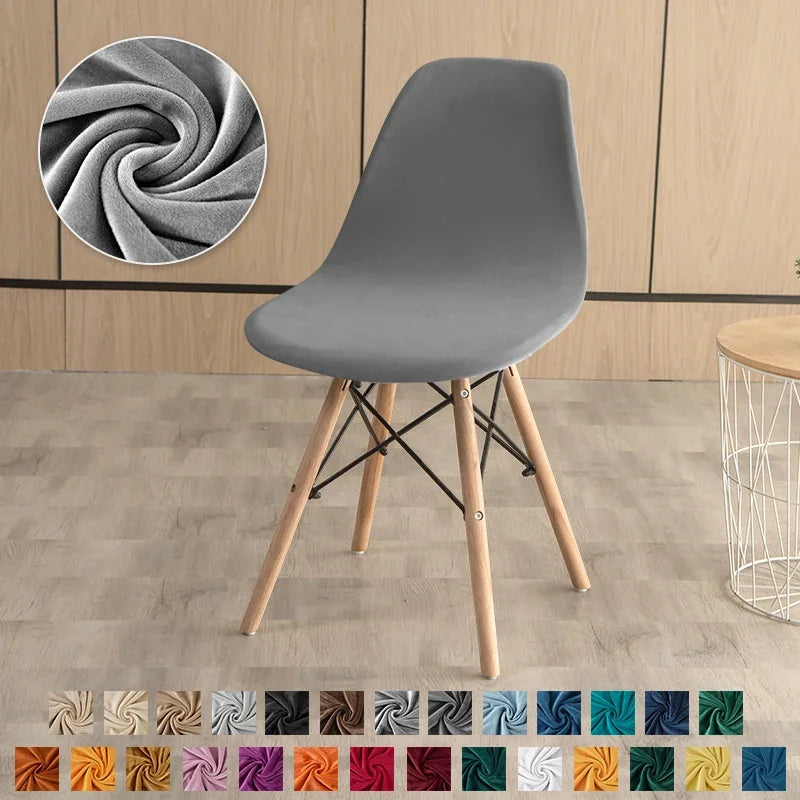 1PC Stretch Velvet Shell Chair Cover Armless Dining Chairs Covers Short Back Curved Seat Covers Hotel Party Banquet Decor