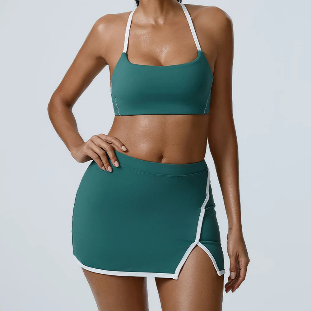 Yoga Women Workout Bra and Shorts Two Piece Patchwork Open Back Elastic Fitness Yoga Outfit Sport Set Women