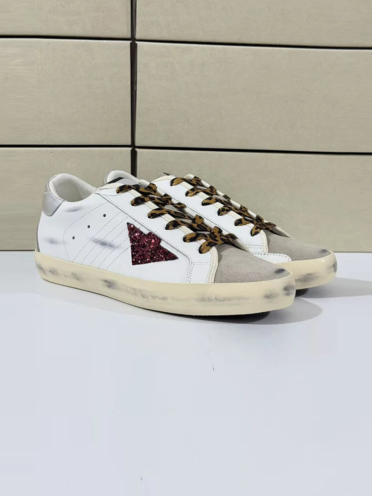 Spring Summer Fashion Party Casual Low-top Shiny Shoelaces Shoes Women's Sequins Round Toe Patchwork Flat Bottom Sports Shoes