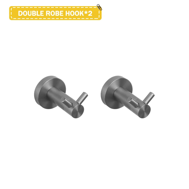 Grey Bathroom Hardware Set Accessories Kit Stainless Steel Round Wall Rack Hand Bar Toilet Roll Paper Holder Robe Towel Hook