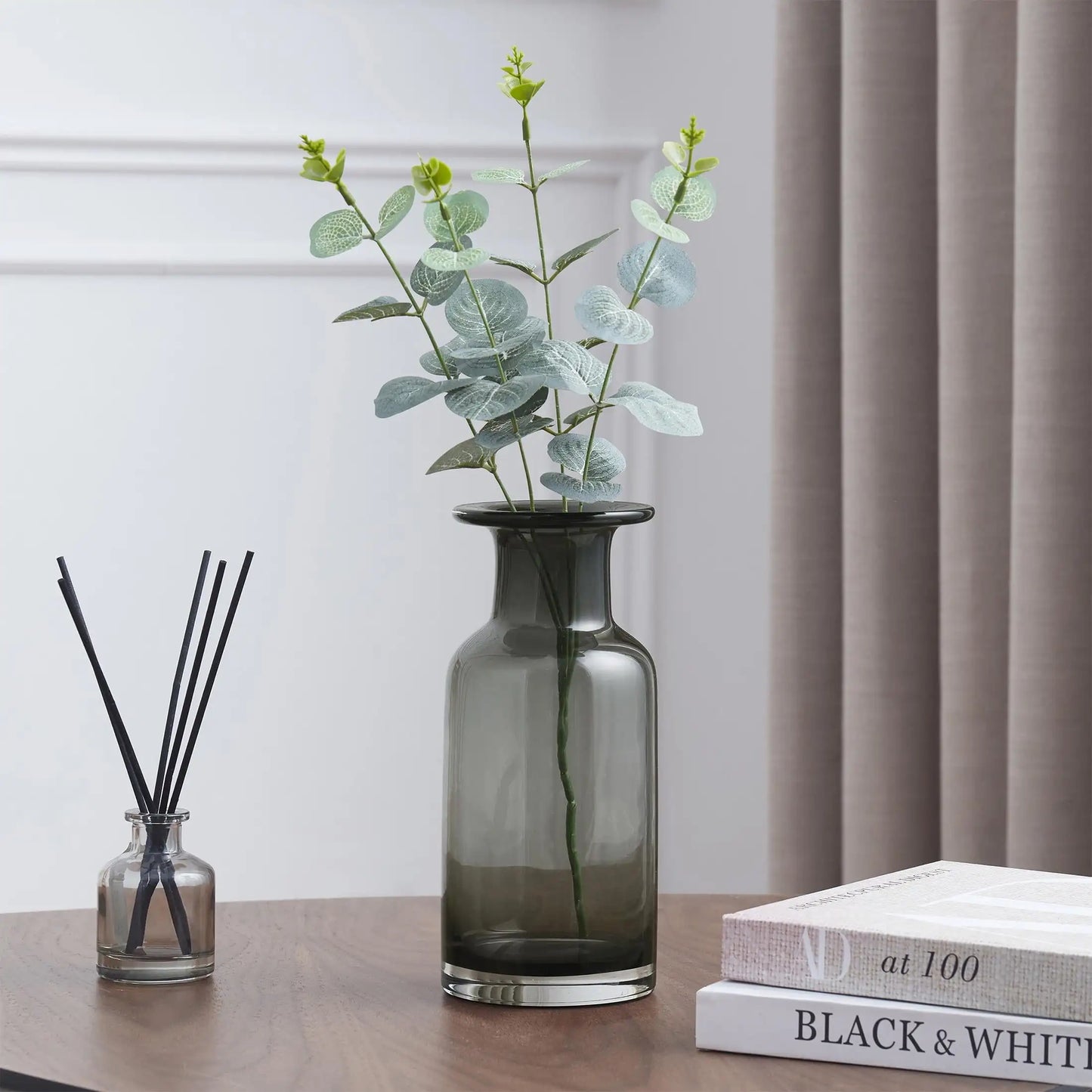 8 Inches Smoked Black Indoor Glass Vase