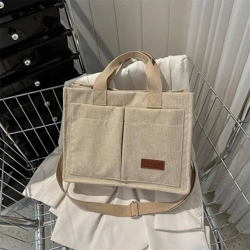 Women's Corduroy Tote Bag Large Capcity Handbags for Women Commuting Women's Bag Messenger Shoulder Bag Female Handbag