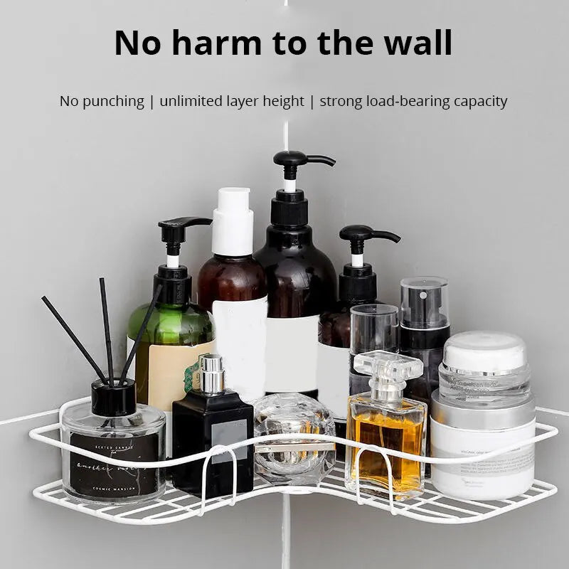 1pc Wall Mounted Bathroom Storage Rack Punch-free Bathroom Shelf Triangle Storage Rack Bathroom Accessories