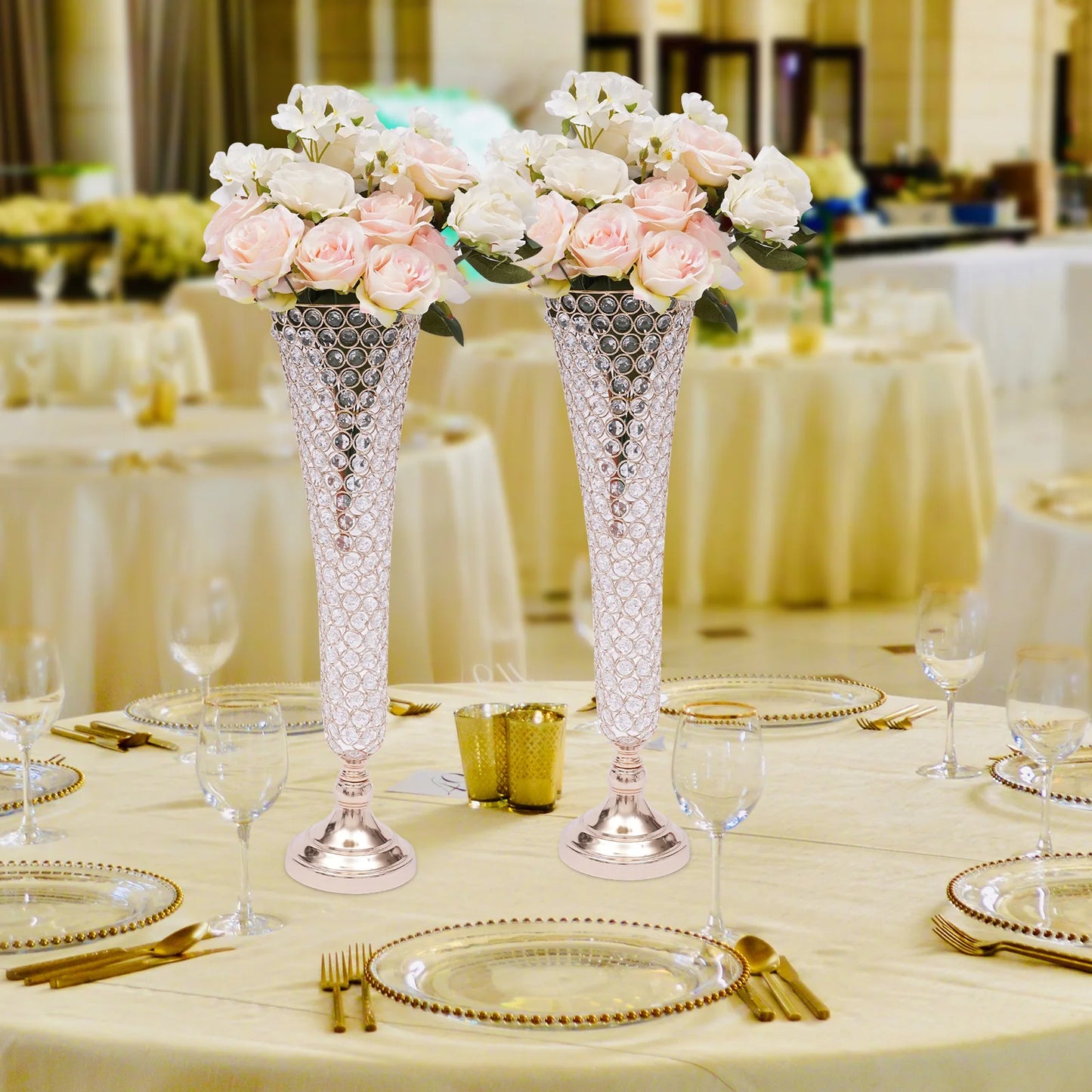 Crystal Wedding Flower Vase for Artificial Flower, Crystal Flower Stand for Anniversary Ceremony Party Event Home Decoration
