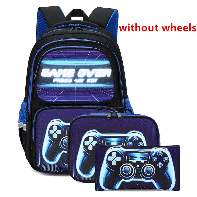 School Bag Kids Rolling Backpack for Boy Wheeled Backpack School Bag With Wheels Trolley Bookbag Carry on Luggage with Lunch Bag