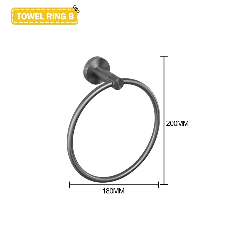Grey Bathroom Hardware Set Accessories Kit Stainless Steel Round Wall Rack Hand Bar Toilet Roll Paper Holder Robe Towel Hook