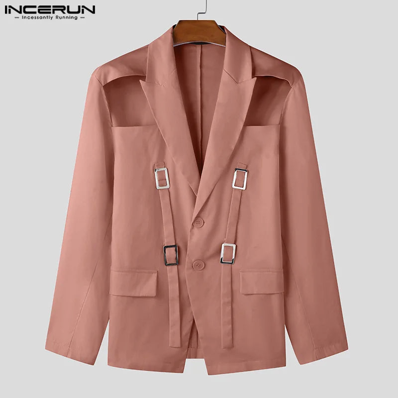 Men's Clothing Fashion Hollow Out Men Blazer Vintage Solid Lace-Up Suits Streetwear Tops Casual Autumn Summer Blazer Oversized